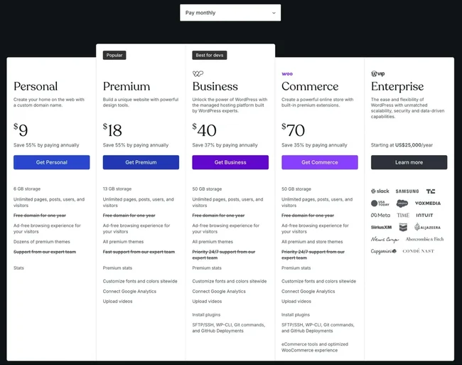 the wordpress.com pricing page.webp