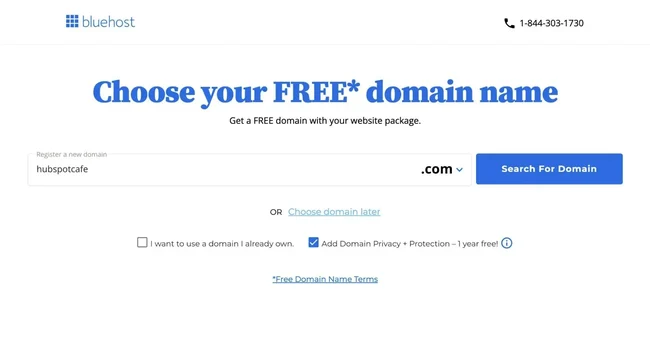 how to purchase or choose a free domain name at bluehost.webp